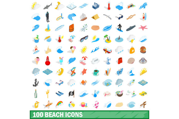 100 Beach Icons Set: Isometric 3D Style