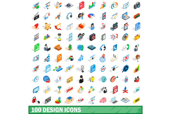 100 Design Icons Set, Isometric 3d Style