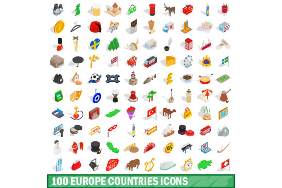 100 Europe Countries Icons Set: Versatile Vector Graphics