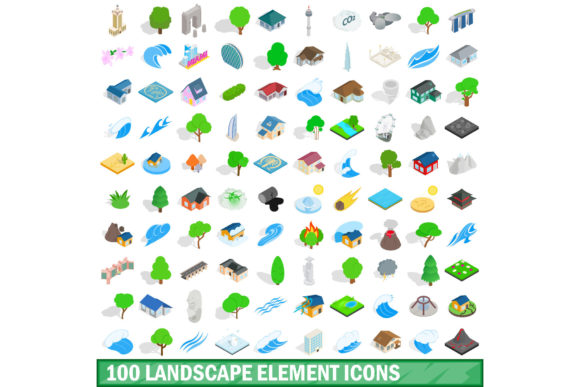 100 Landscape Element Icons Set for Visual Storytelling