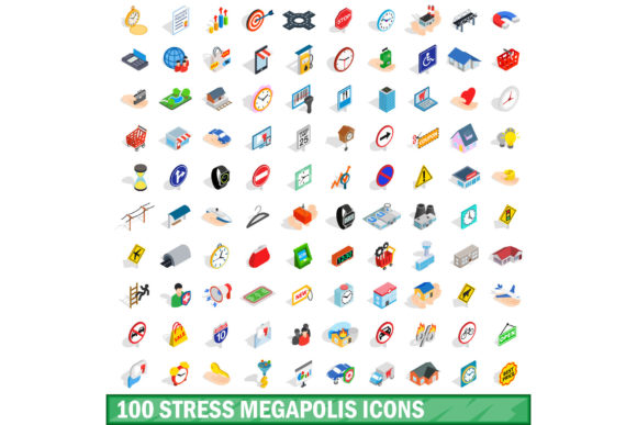 100 Stress Megapolis Icons Set: A Visual Resource for Urban Well-being and Communication