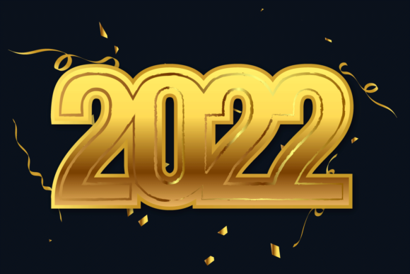 2022 Golden Text Clip Art with Confetti