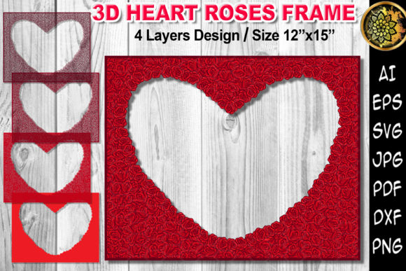 3D Heart Red Roses Layered Frame Guide
