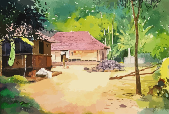 The Enduring Charm of Watercolor Rural Village Hand Drawn Art