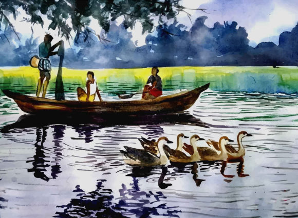 The Strategic Value of Hand Drawn Watercolor Boat on River in Modern Visual Communication