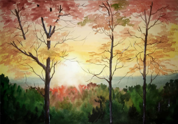 Watercolor Hand Drawn Nature Landscape