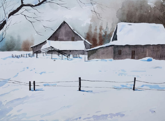 Watercolor Home Winter Landscape Handart: A Cozy Craft