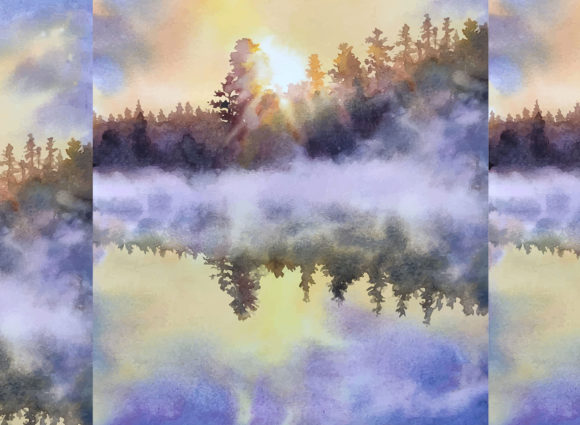 Watercolor Nature and Sky Reflection in Modern Design