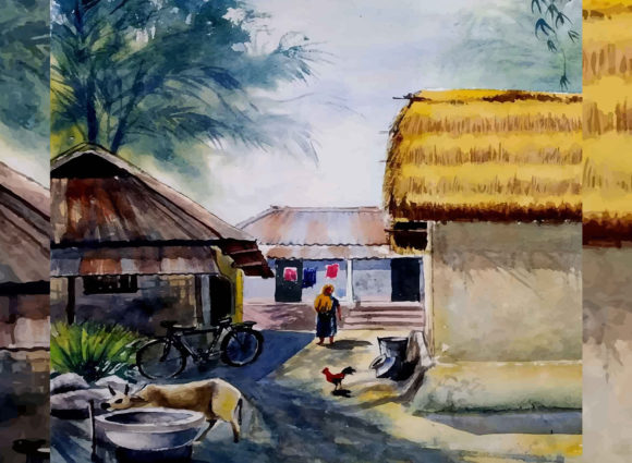 Watercolor Rural Village Scene: Artful Inspiration for Modern Living